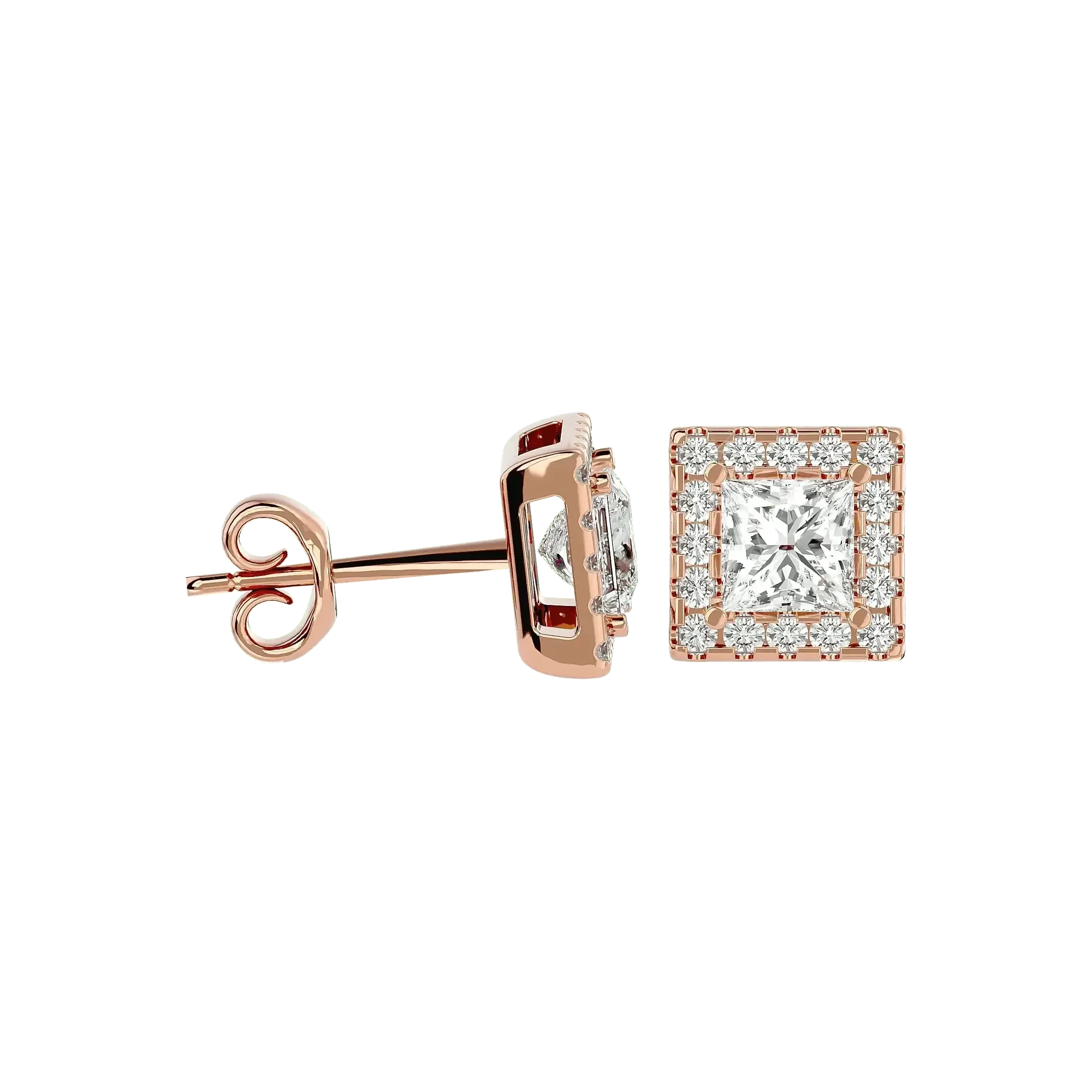 Capella Princess Stud Earrings - Rose Gold - Ice Dazzle - VVX™ Diamond - Solitaire Earrings