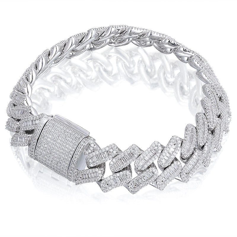 Cuban link fashion bracelet silver iced out