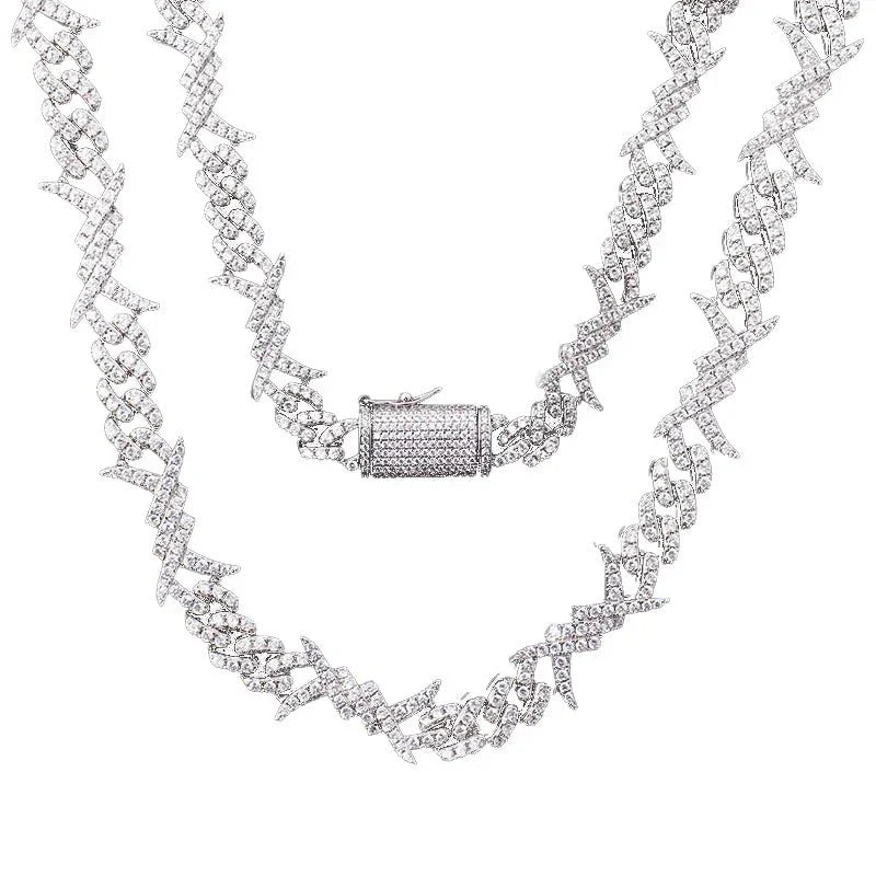 Cuban Barbed Chain Necklace - Ice Dazzle - UltraLux™ Moissanite - Cuban Necklace