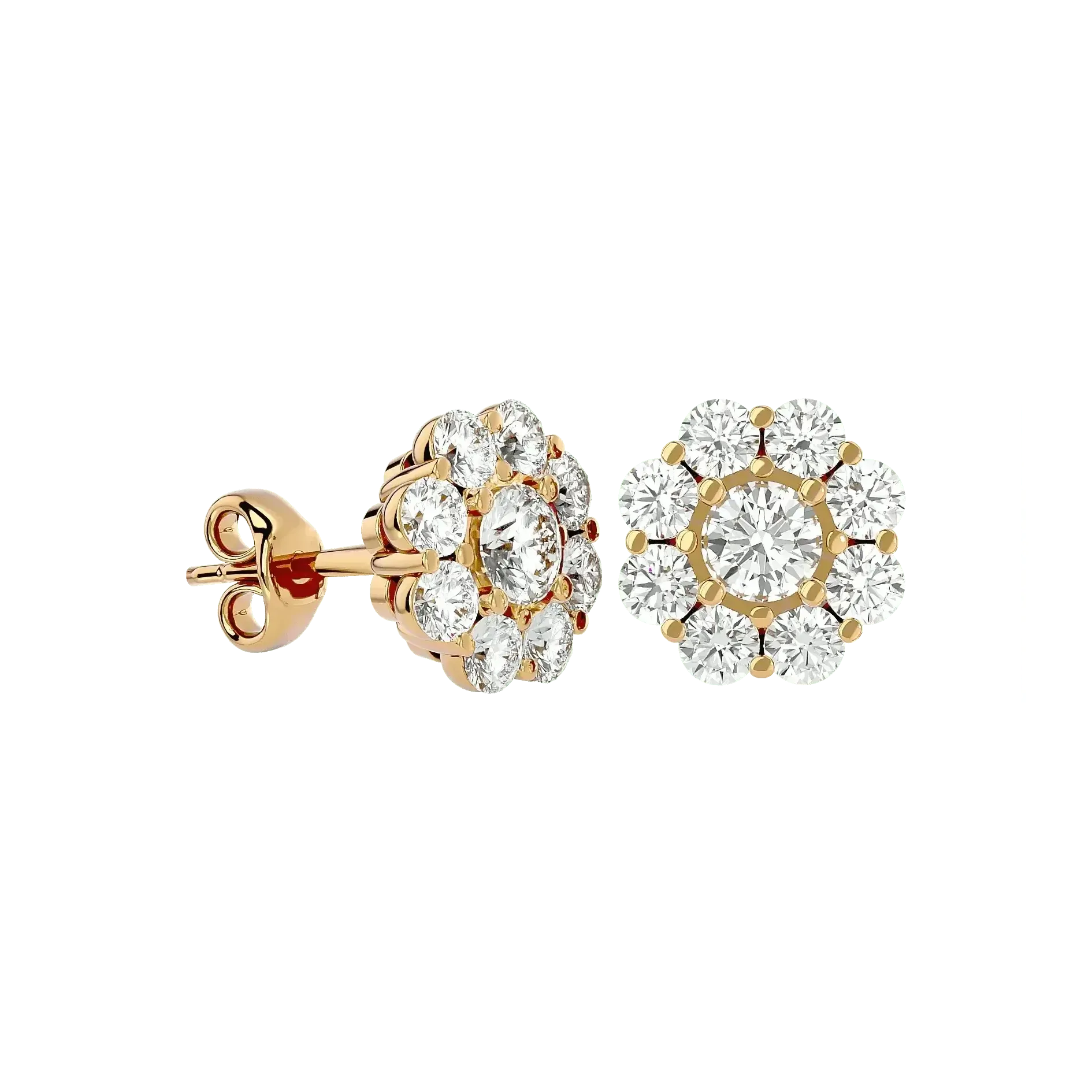Flora Round Stud Earrings ( 1.87 ct. tw.) - 14K Yellow Gold - Ice Dazzle - VVX™ - Solitaire Earrings