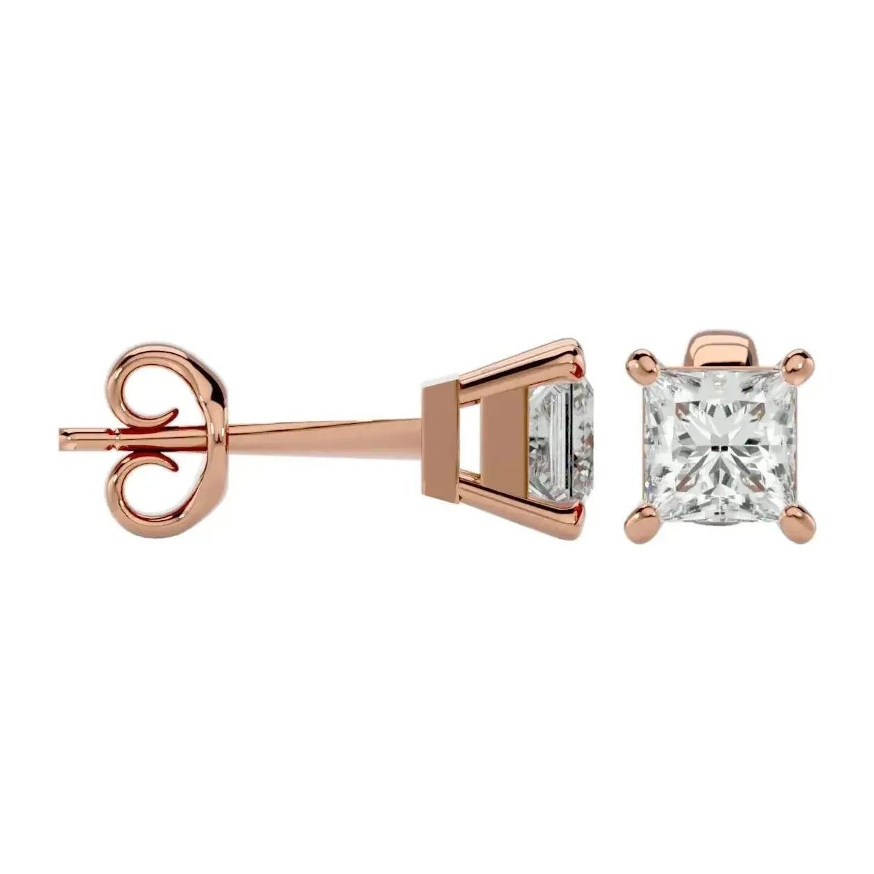 Nova Princess Stud Earrings - Rose Gold - Ice Dazzle - VVX™ Diamond - Solitaire Earrings