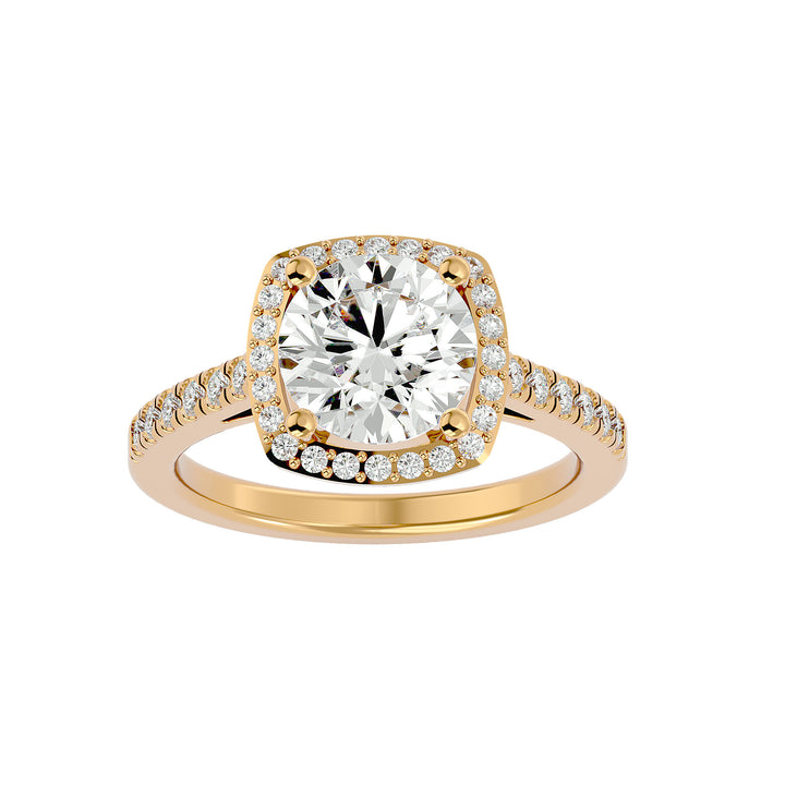 Shimmering 14k gold engagement ring with celestial-inspired diamond accents and elegant band design