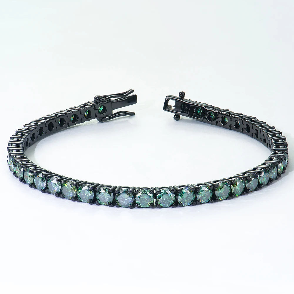 Black gold bracelet with green UltraLux moissanite on a white background