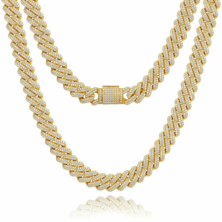 Cuban Chain Necklace 12mm in 18k gold, 24 inches long, shiny and durable