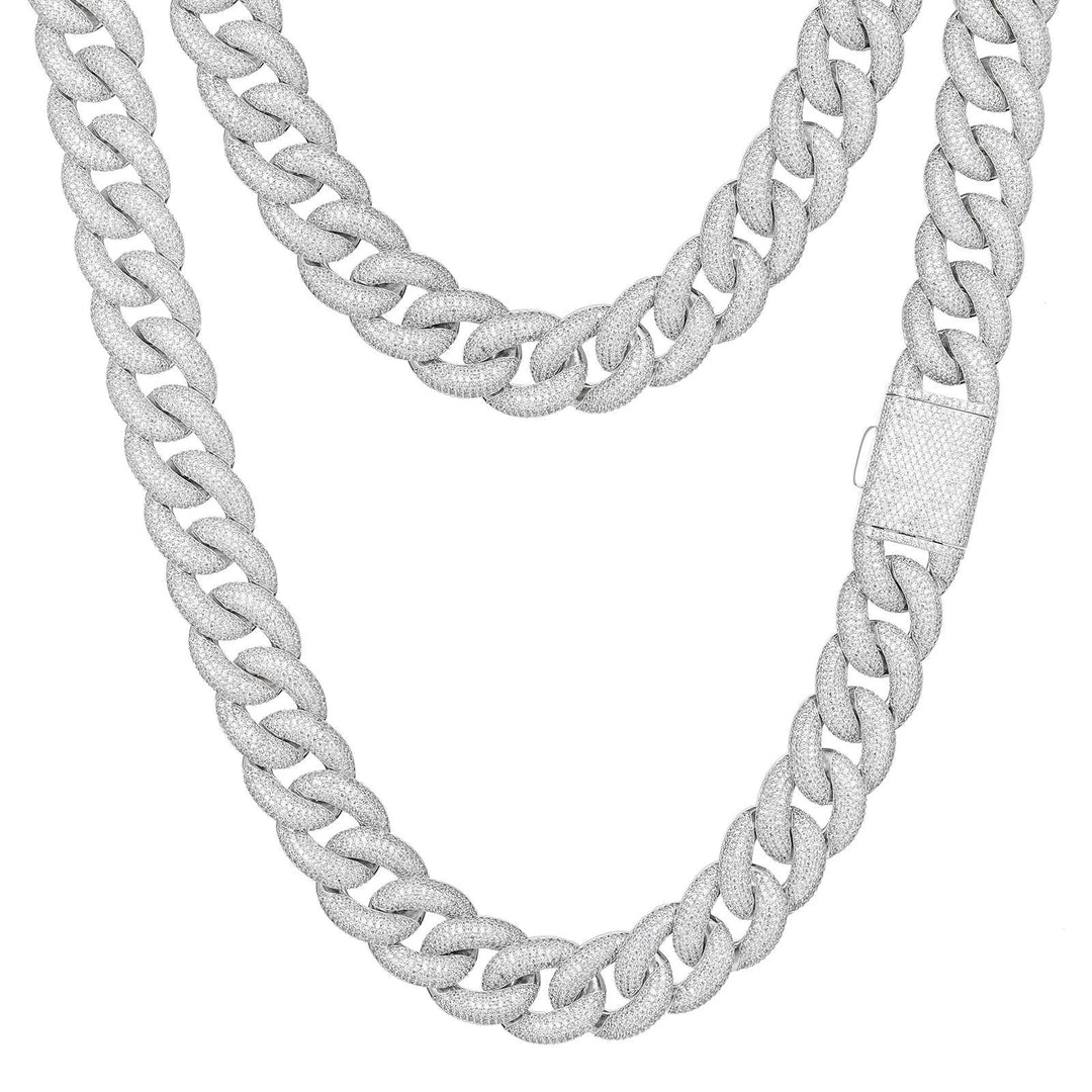 20mm Beveled Cuban Chain - Ice Dazzle