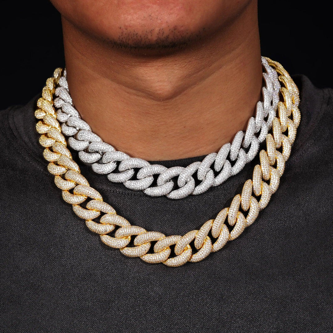 20mm Beveled Cuban Chain - Ice Dazzle