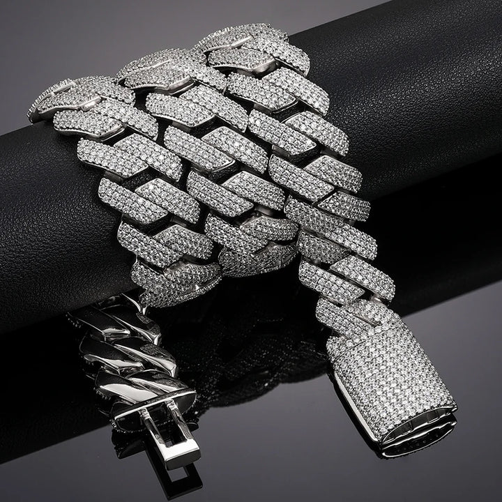 Exquisite 20mm Two Row Cuban Chain in Silver, Perfect for Stylish Men