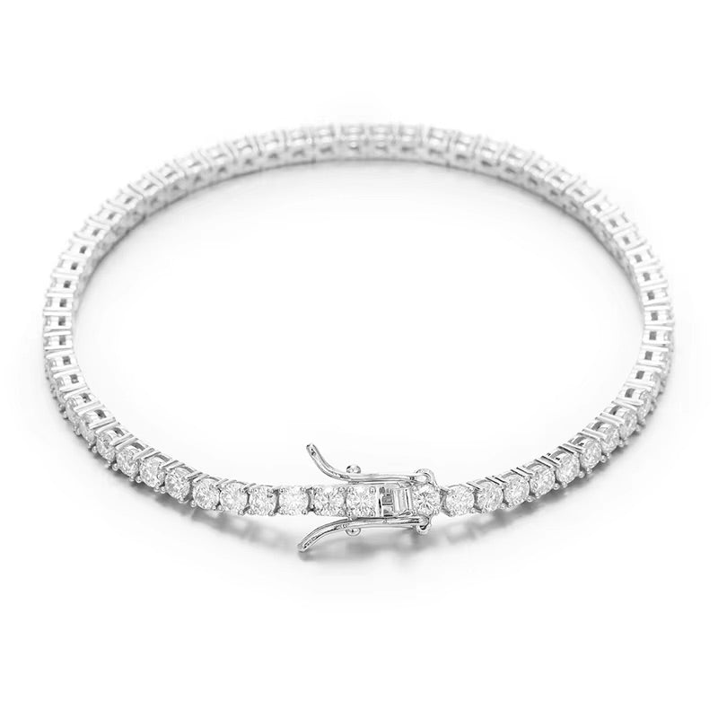 Moissanite tennis bracelet with 3mm stones on silver chain