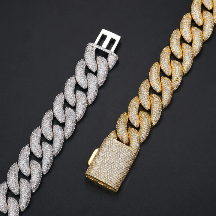 20mm Beveled Cuban Chain - Ice Dazzle