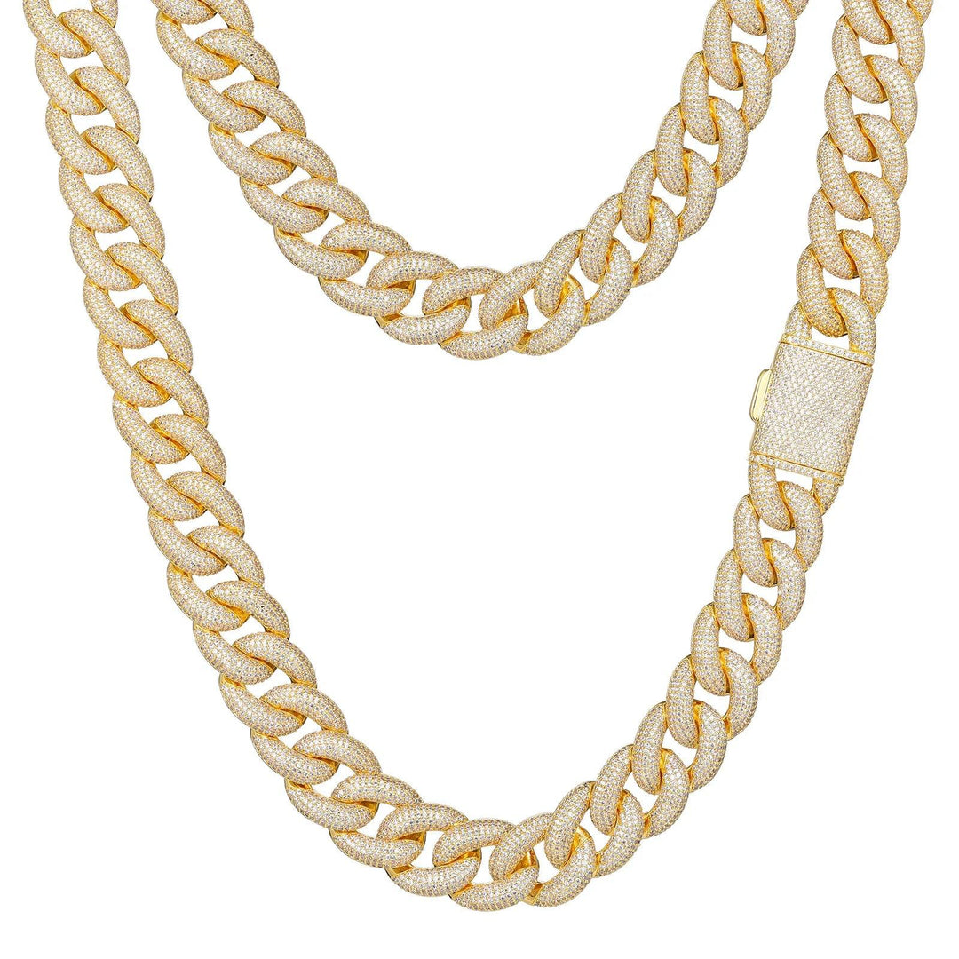 20mm Beveled Cuban Chain - Ice Dazzle