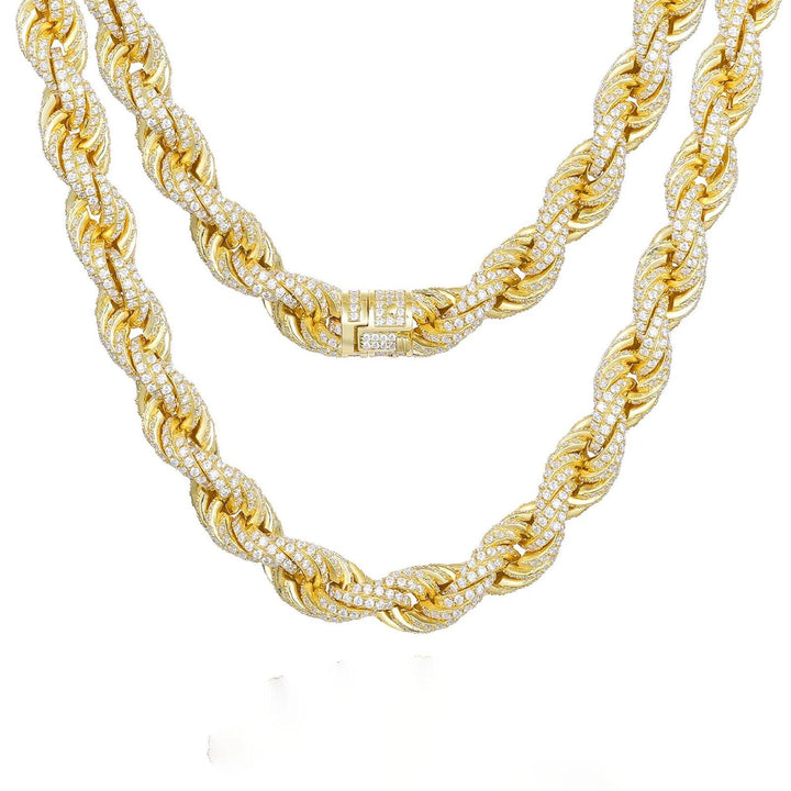 UltraLux™ Moissanite - 14mm Iced Rope Chain - Ice Dazzle