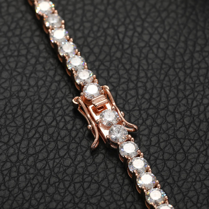 Dazzling moissanite tennis necklace featuring a classic single line design