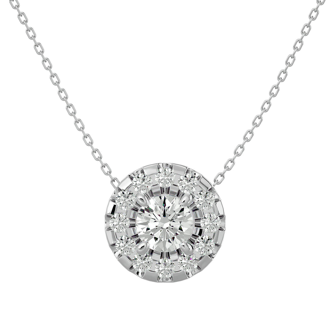 Lab diamond halo solitaire pendant in 14k white gold with chain