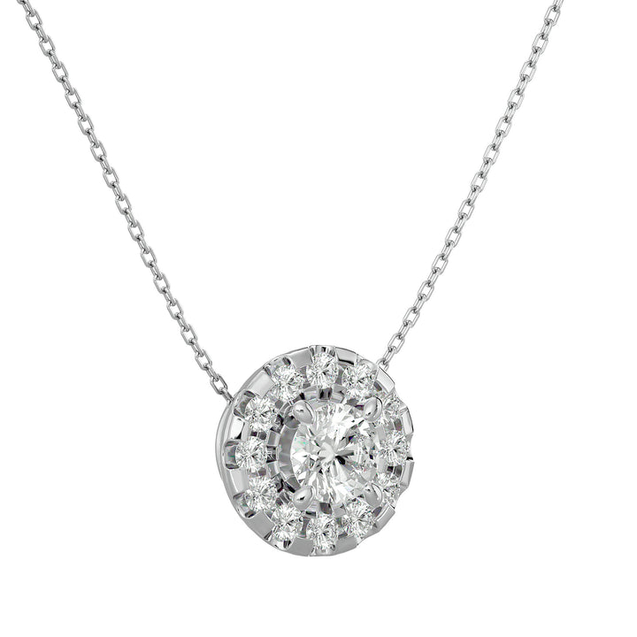 Beautiful lab diamond pendant with sparkling halo in white gold