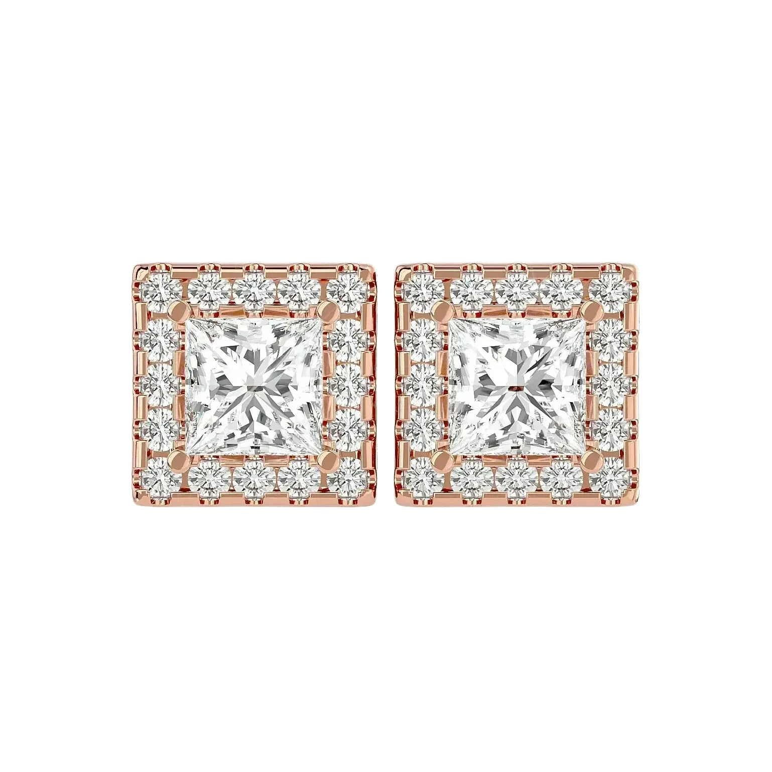 Capella Princess Stud Earrings - Rose Gold - Ice Dazzle - VVX™ Diamond - Solitaire Earrings