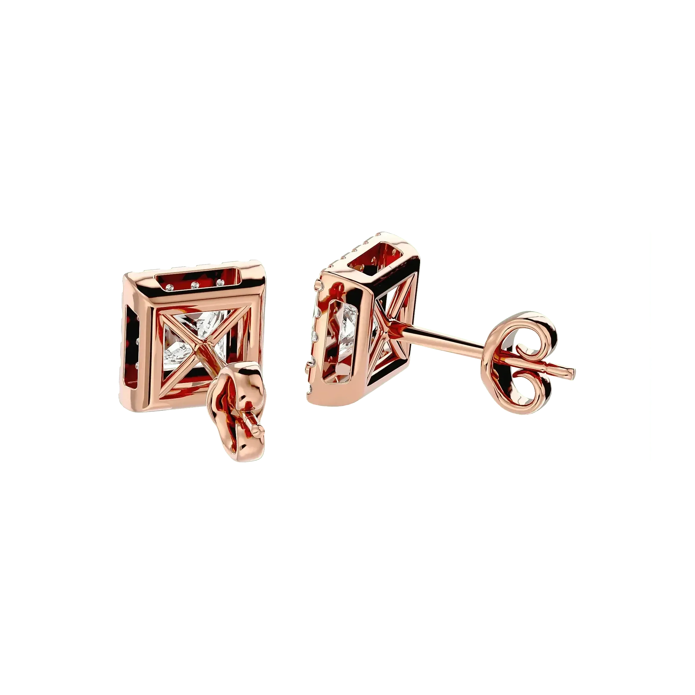 Capella Princess Stud Earrings - Rose Gold - Ice Dazzle - VVX™ Diamond - Solitaire Earrings