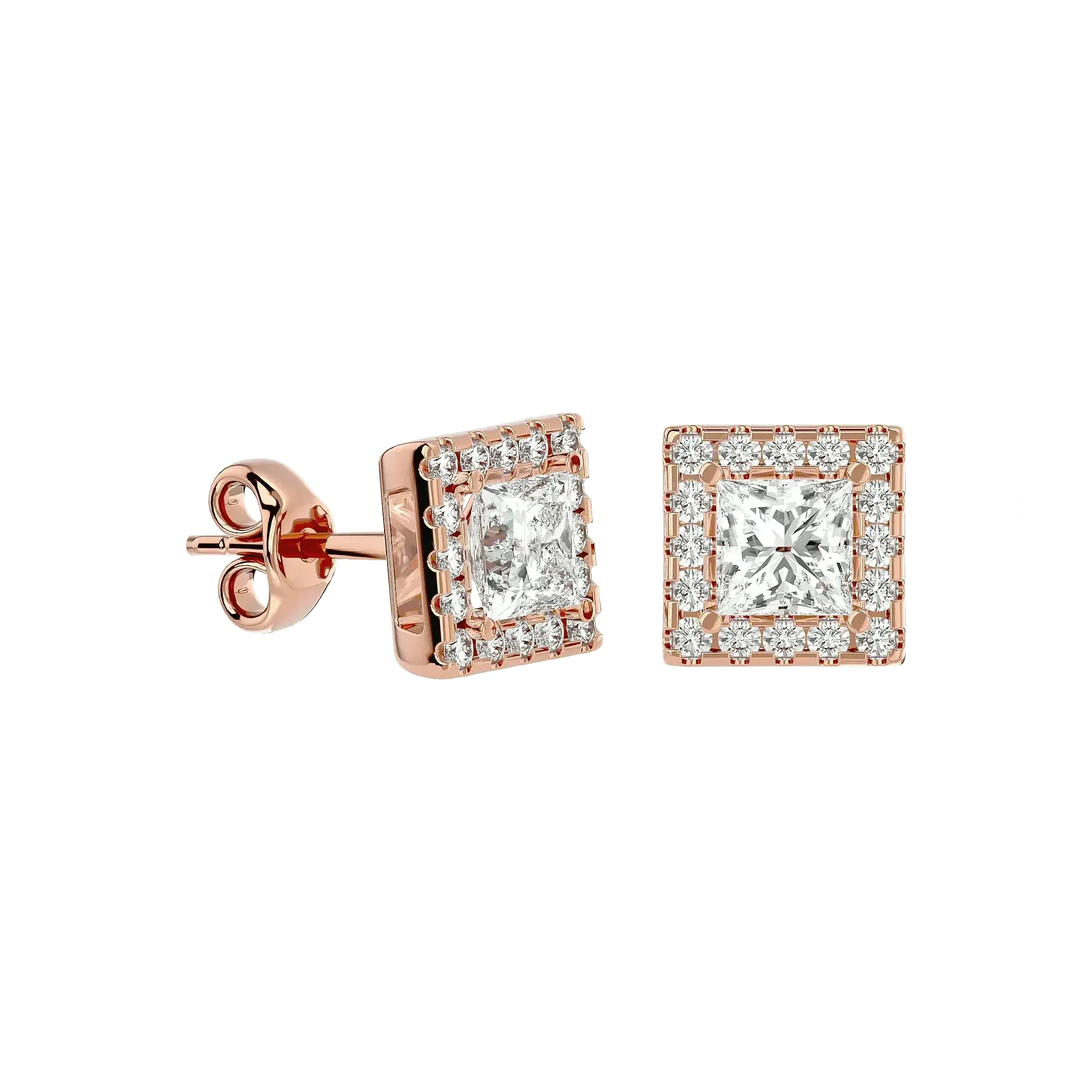 Capella Princess Stud Earrings - Rose Gold - Ice Dazzle - VVX™ Diamond - Solitaire Earrings