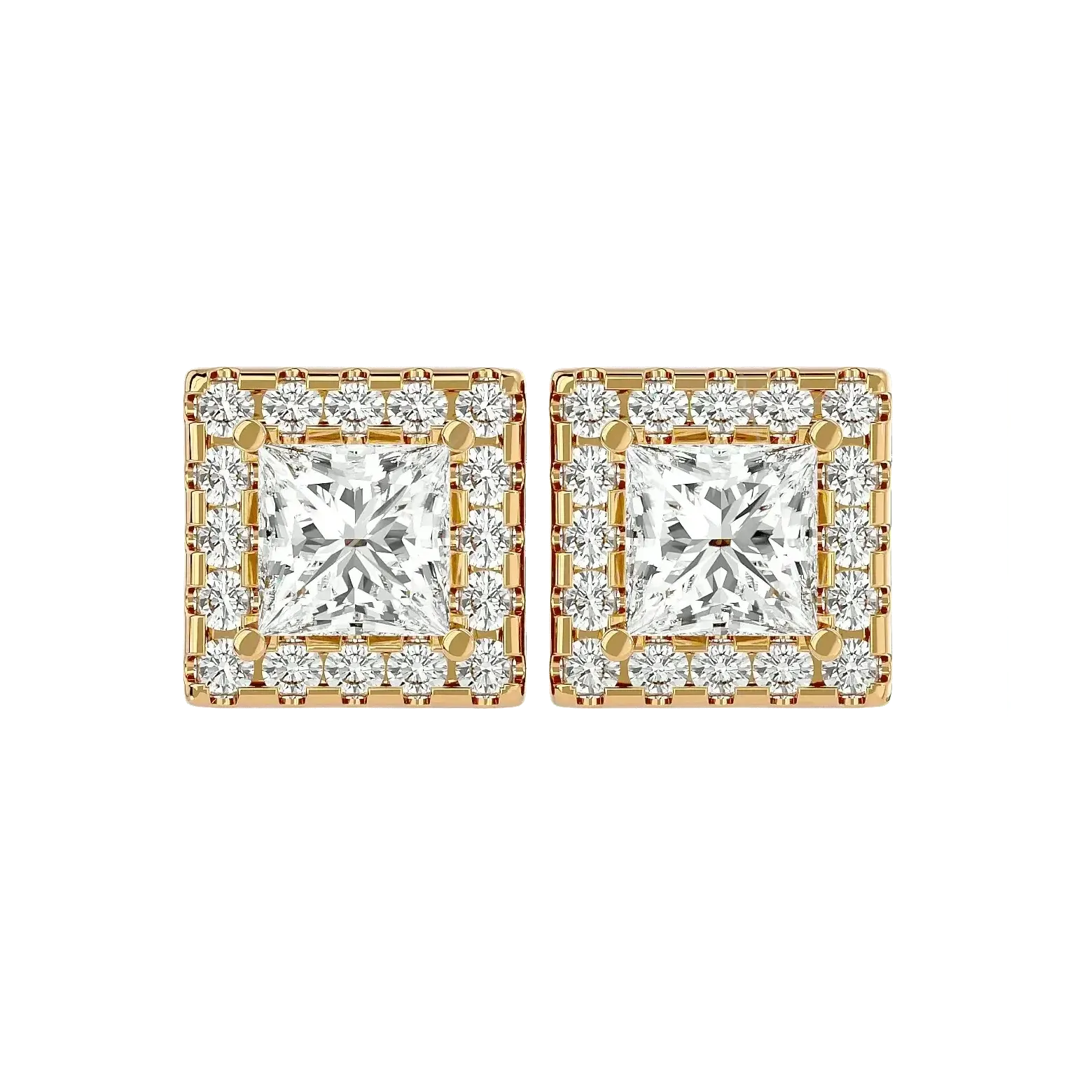 Capella Princess Stud Earrings - Yellow Gold - Ice Dazzle - VVX™ Diamond - Solitaire Earrings