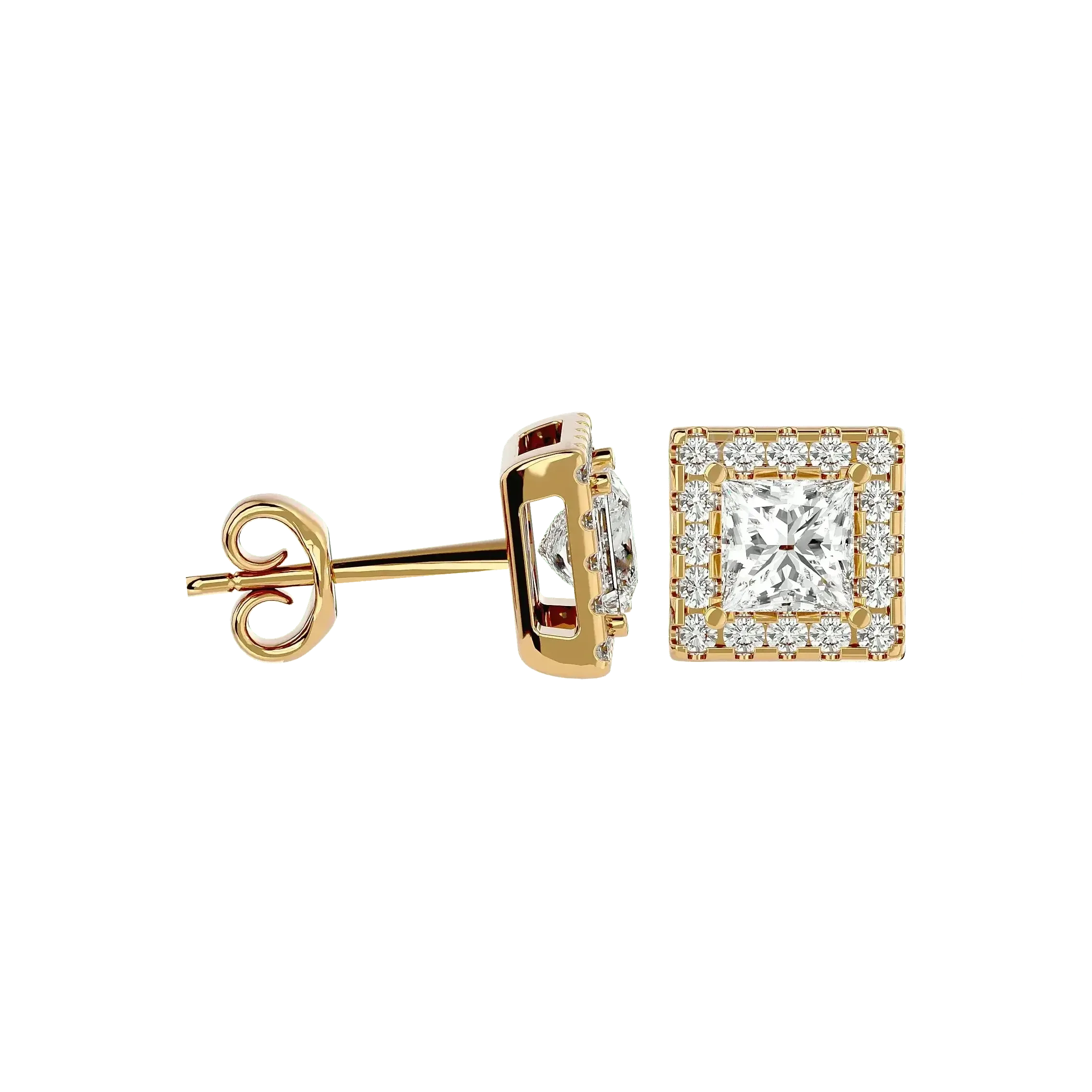 Capella Princess Stud Earrings - Yellow Gold - Ice Dazzle - VVX™ Diamond - Solitaire Earrings