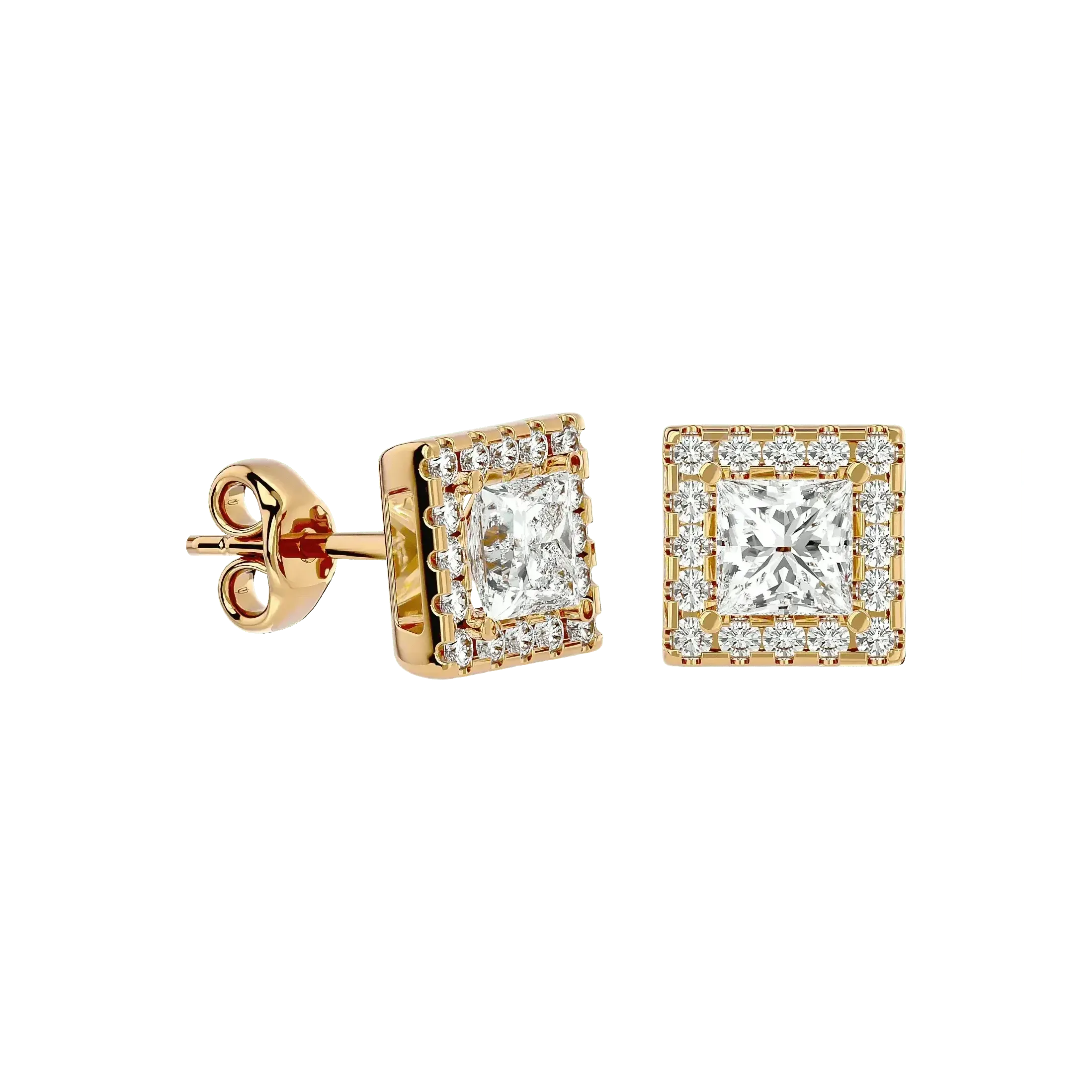 Capella Princess Stud Earrings - Yellow Gold - Ice Dazzle - VVX™ Diamond - Solitaire Earrings