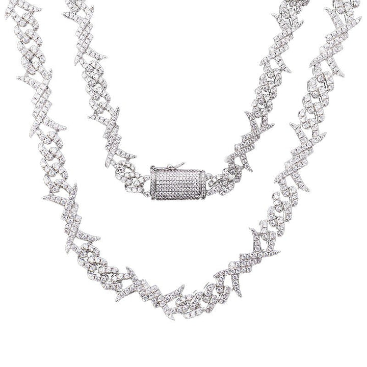 Cuban Barbed Chain Necklace - Ice Dazzle - UltraLux™ Moissanite - Cuban Necklace