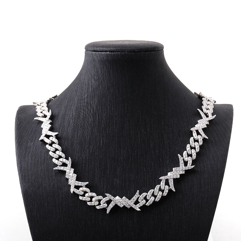 Cuban Barbed Chain Necklace - Ice Dazzle - UltraLux™ Moissanite - Cuban Necklace