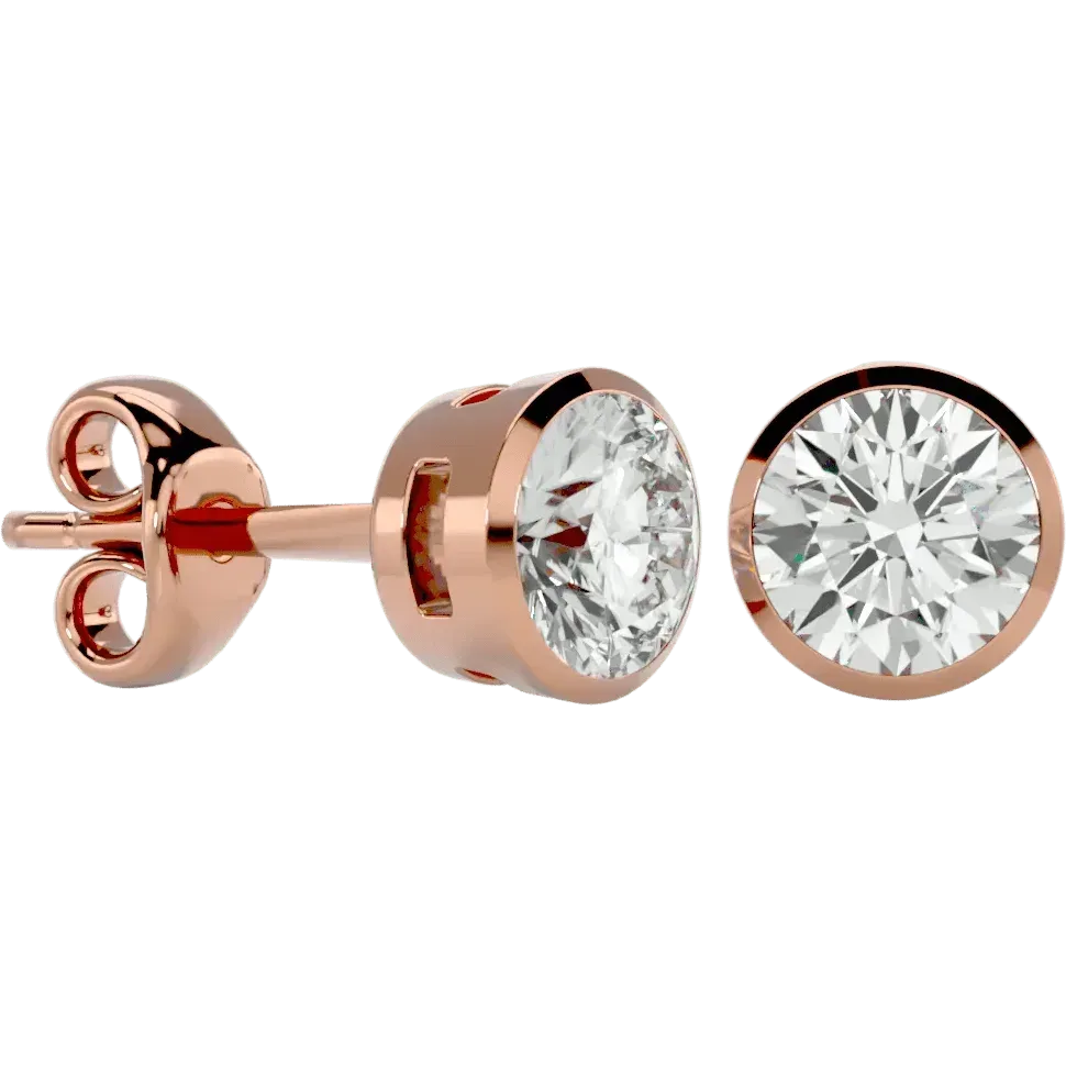 Deneb Round Stud Earrings - Rose Gold - Ice Dazzle - VVX™ Diamond - Solitaire Earrings