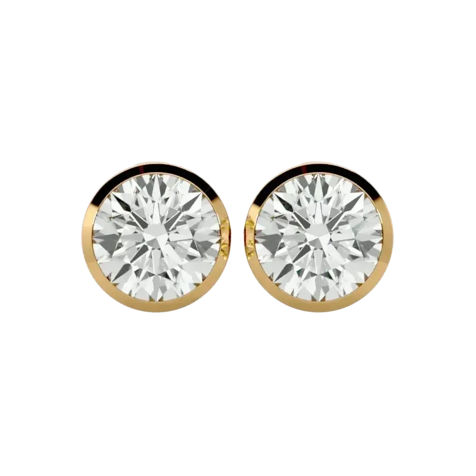 Deneb Round Stud Earrings - Yellow Gold - Ice Dazzle - VVX™ Diamond - Solitaire Earrings