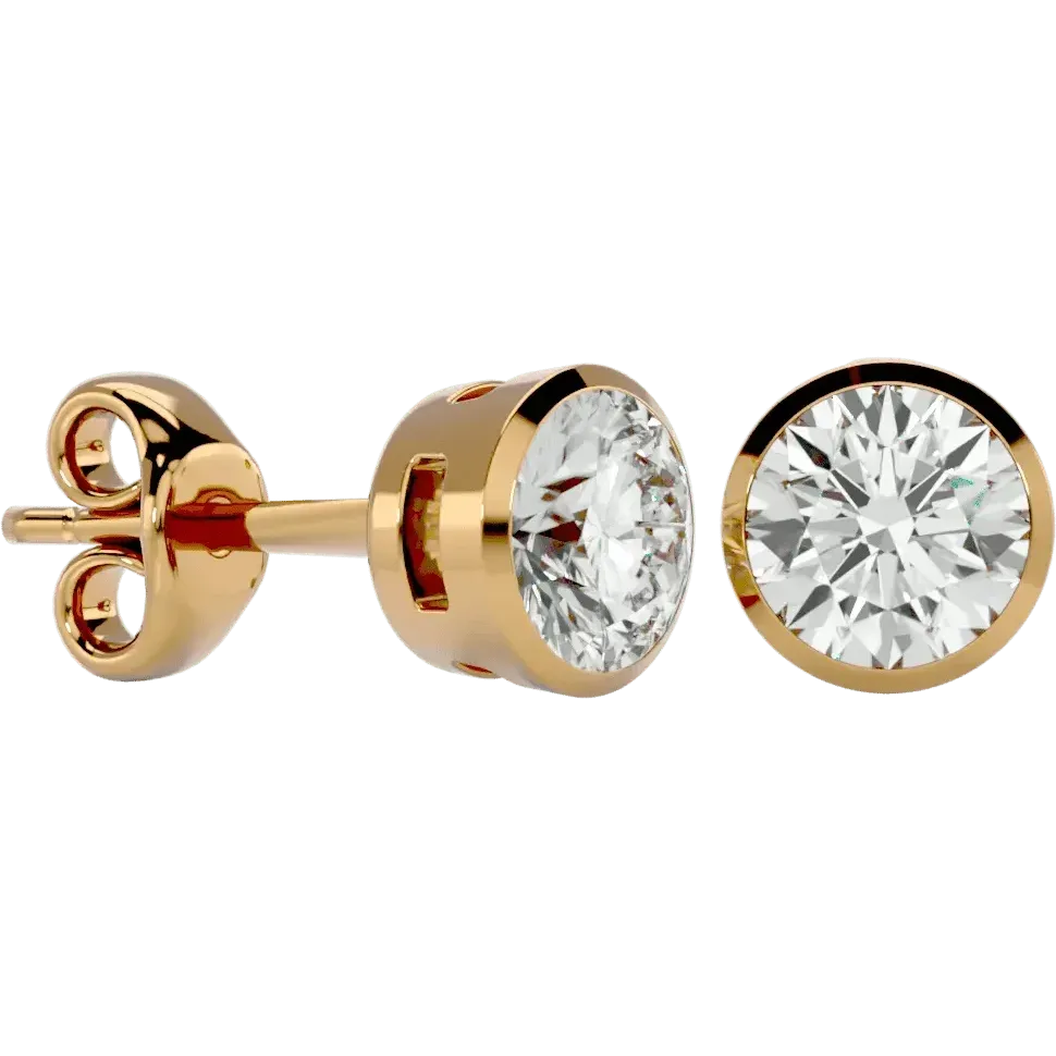 Deneb Round Stud Earrings - Yellow Gold - Ice Dazzle - VVX™ Diamond - Solitaire Earrings