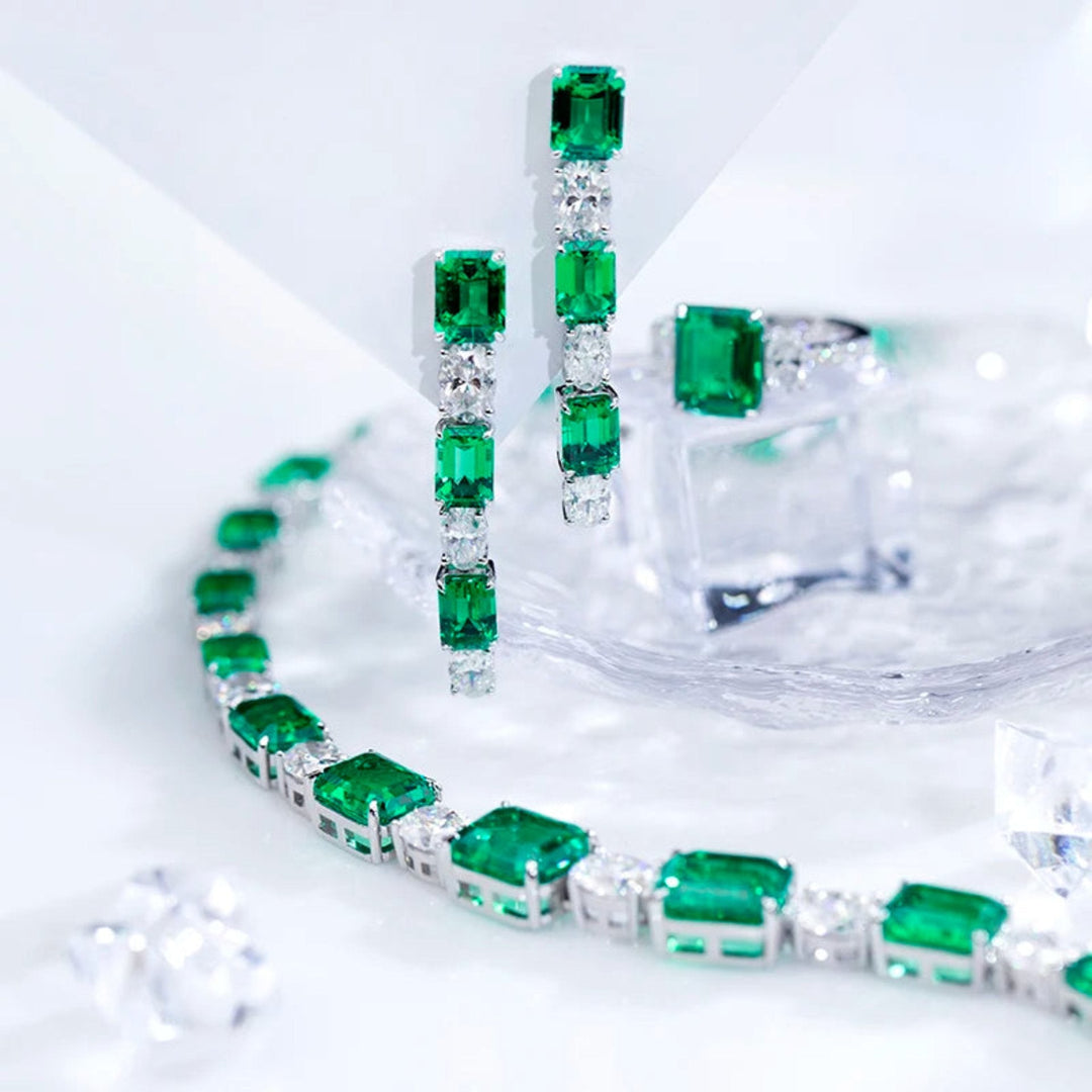 Enthralling Emerald Jewelry Set - Ice Dazzle - UltraLux™ Moissanite - Jewelry Set