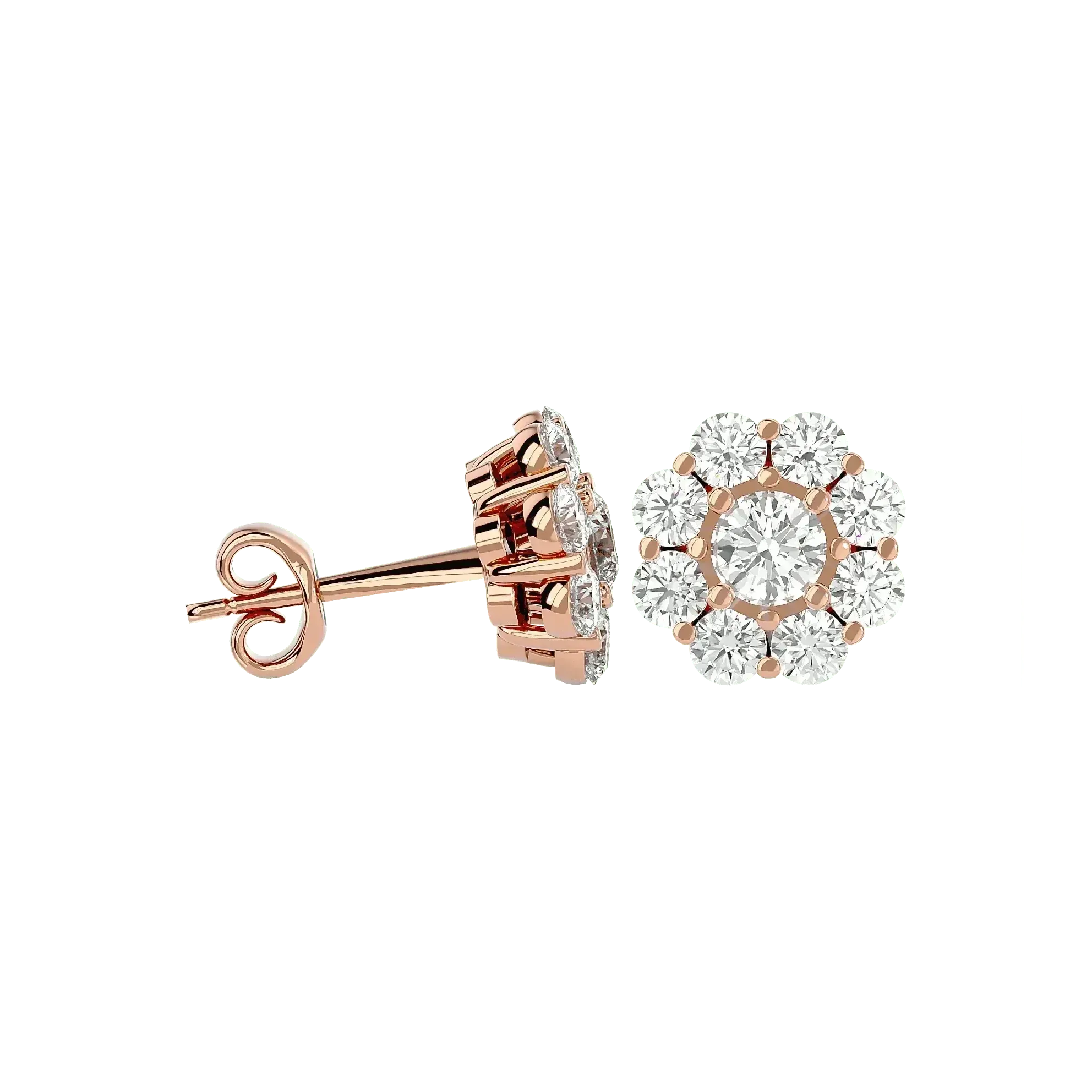 Flora Round Stud Earrings ( 1.87 ct. tw.) - 14K Rose Gold - Ice Dazzle - VVX™ - Solitaire Earrings