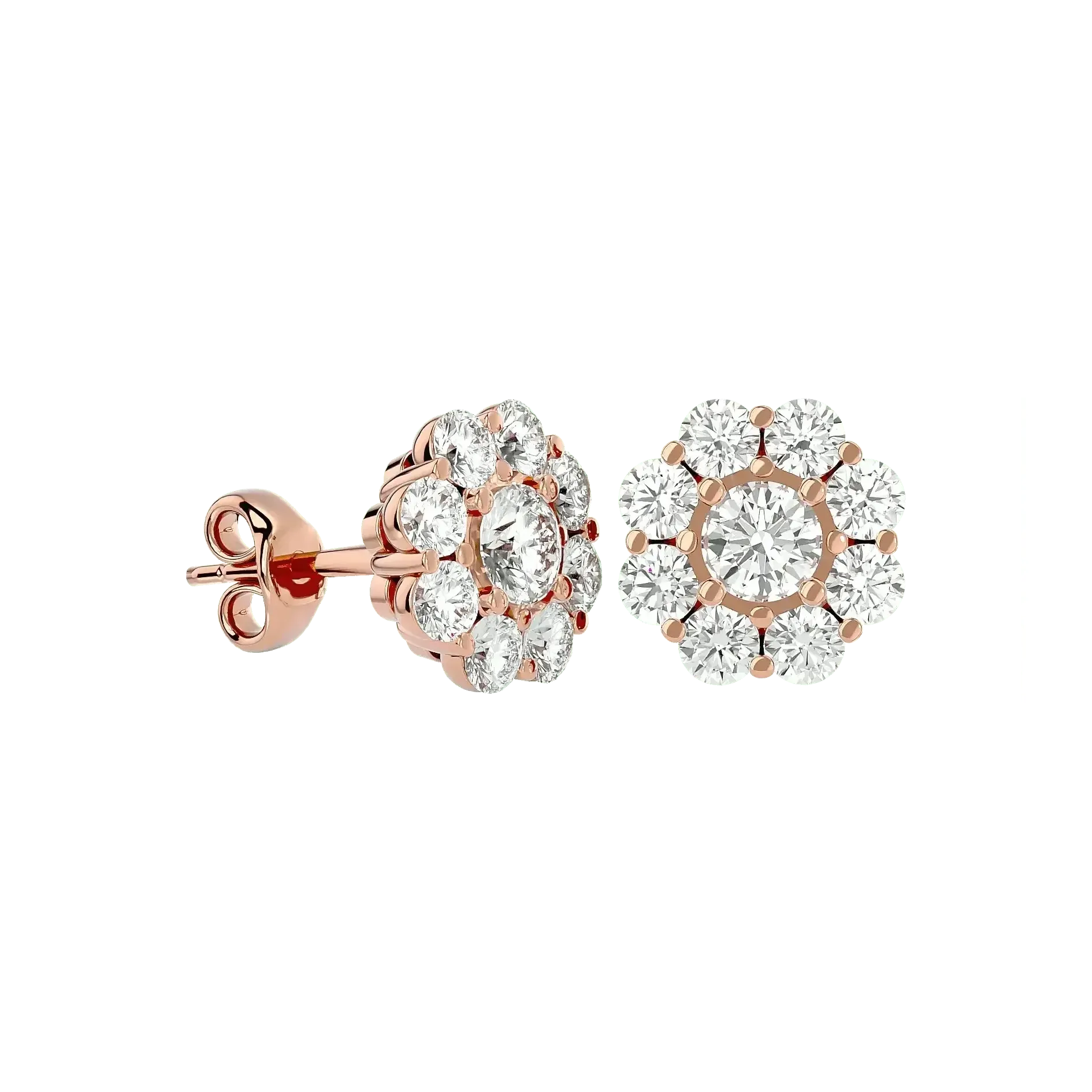 Flora Round Stud Earrings ( 1.87 ct. tw.) - 14K Rose Gold - Ice Dazzle - VVX™ - Solitaire Earrings