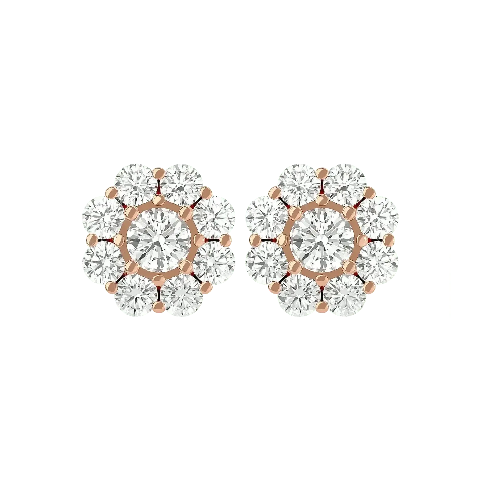 Flora Round Stud Earrings ( 1.87 ct. tw.) - 14K Rose Gold - Ice Dazzle - VVX™ - Solitaire Earrings
