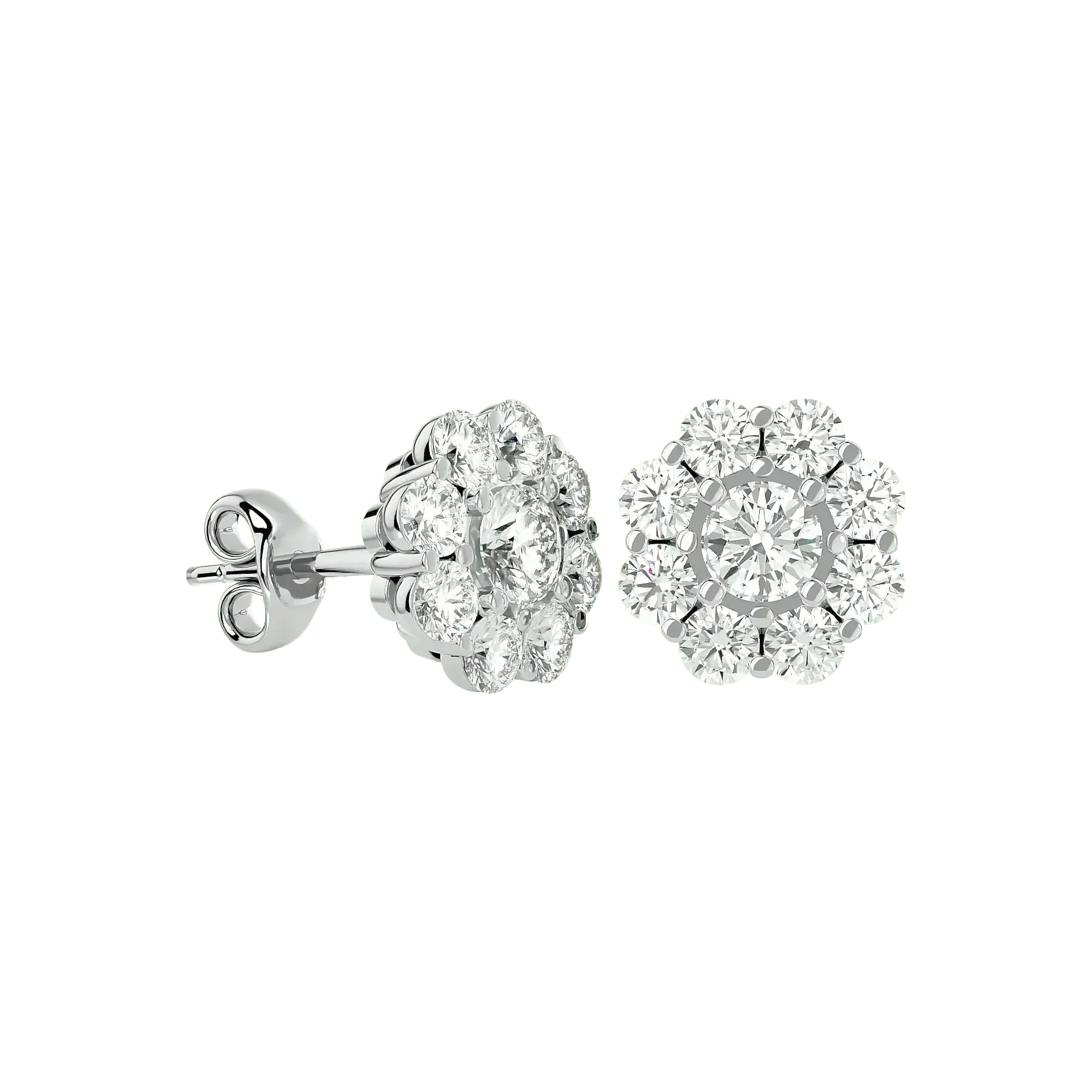 Flora Round Stud Earrings ( 1.87 ct. tw.) - 14K White Gold - Ice Dazzle - VVX™ - Solitaire Earrings