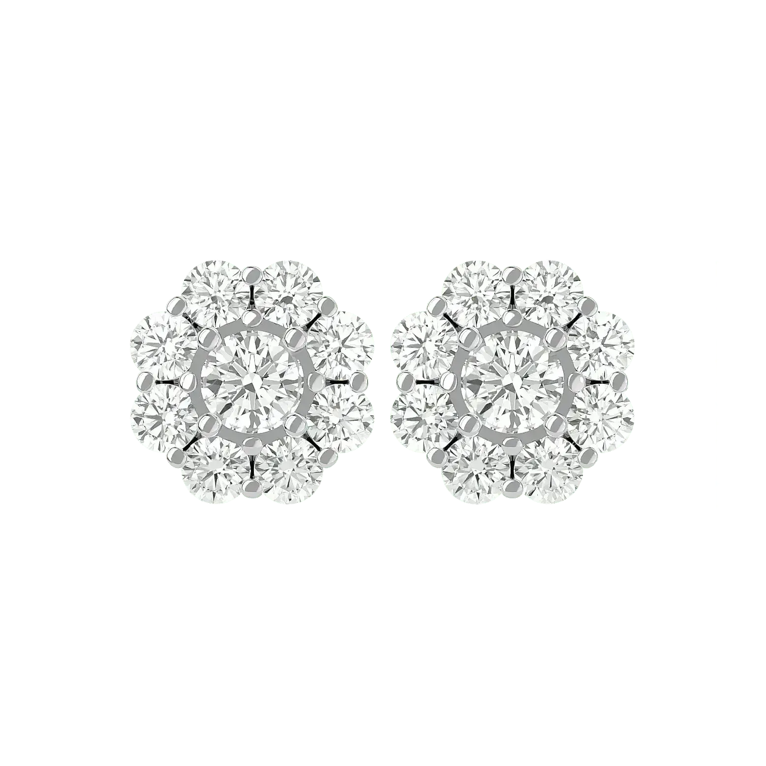Flora Round Stud Earrings ( 1.87 ct. tw.) - 14K White Gold - Ice Dazzle - VVX™ - Solitaire Earrings