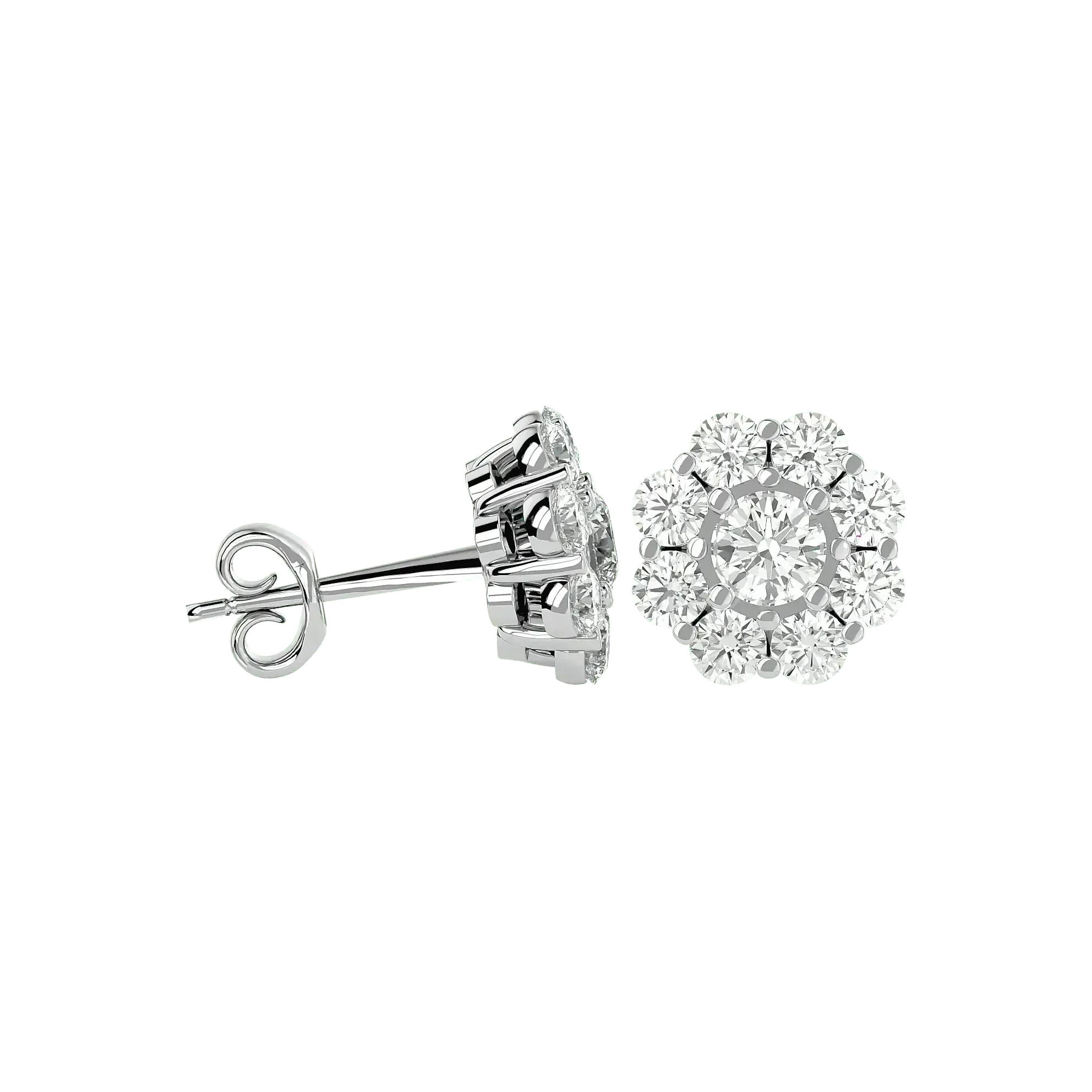 Flora Round Stud Earrings ( 1.87 ct. tw.) - 14K White Gold - Ice Dazzle - VVX™ - Solitaire Earrings
