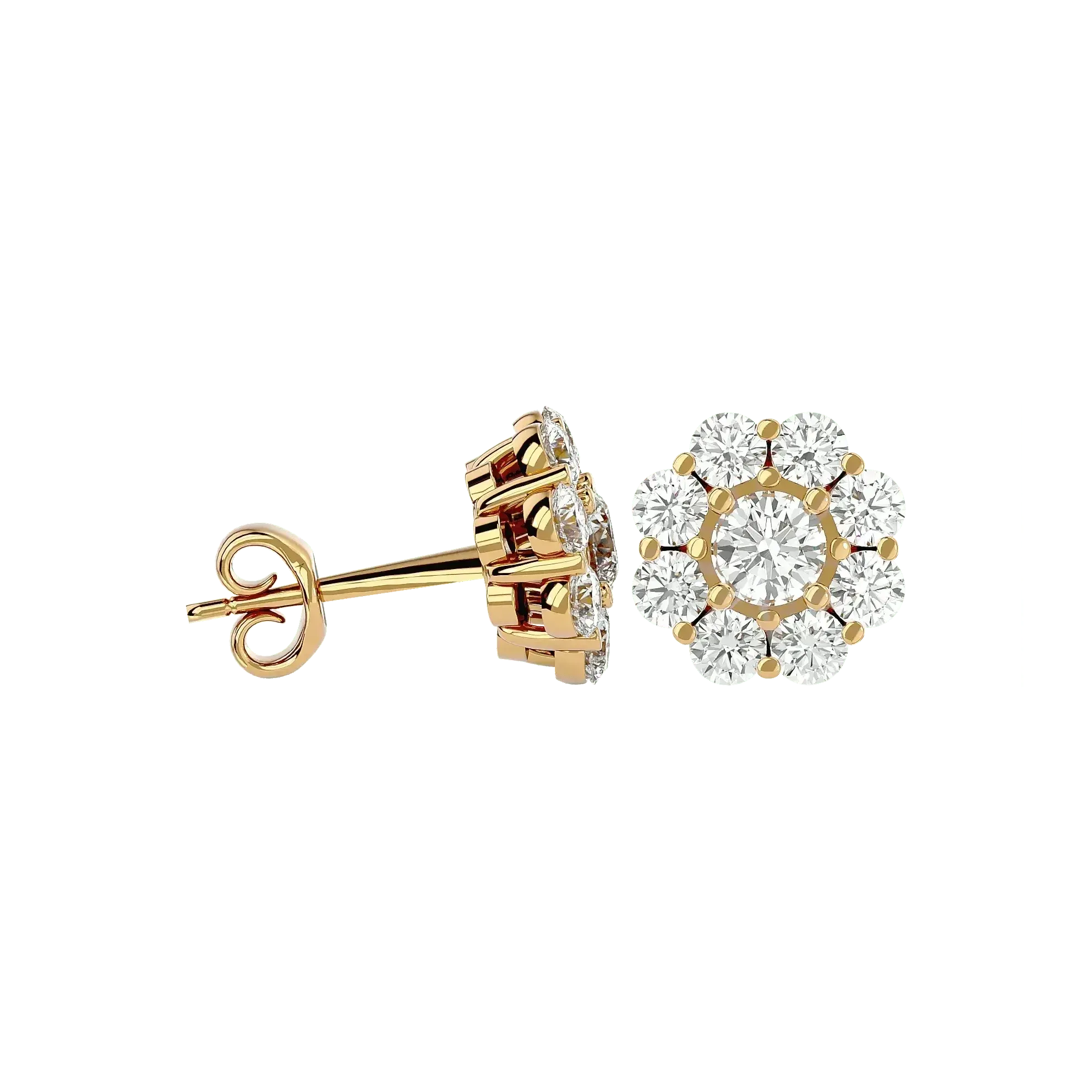 Flora Round Stud Earrings ( 1.87 ct. tw.) - 14K Yellow Gold - Ice Dazzle - VVX™ - Solitaire Earrings