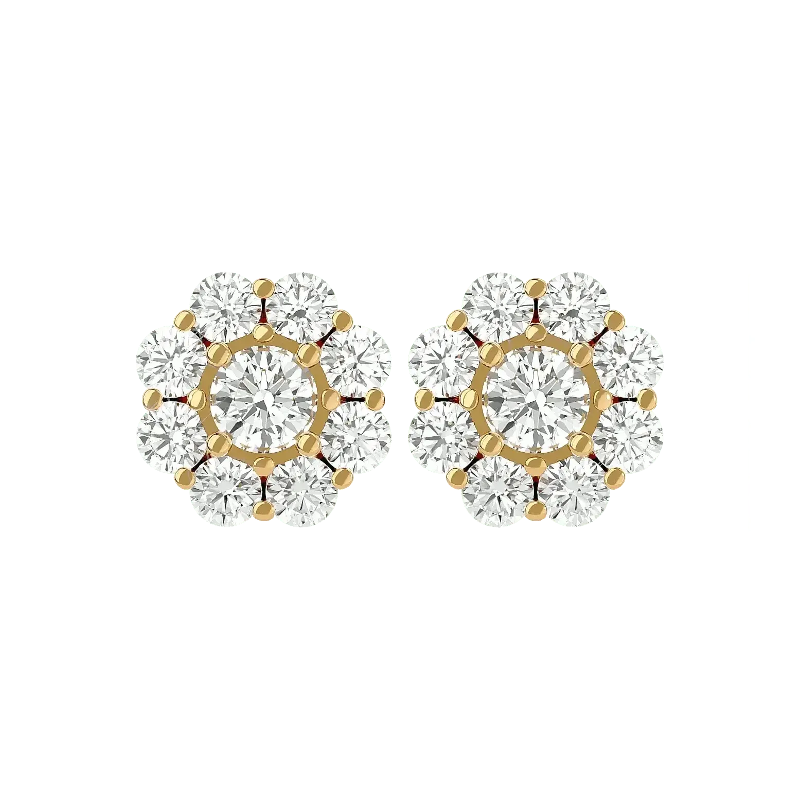 Flora Round Stud Earrings ( 1.87 ct. tw.) - 14K Yellow Gold - Ice Dazzle - VVX™ - Solitaire Earrings