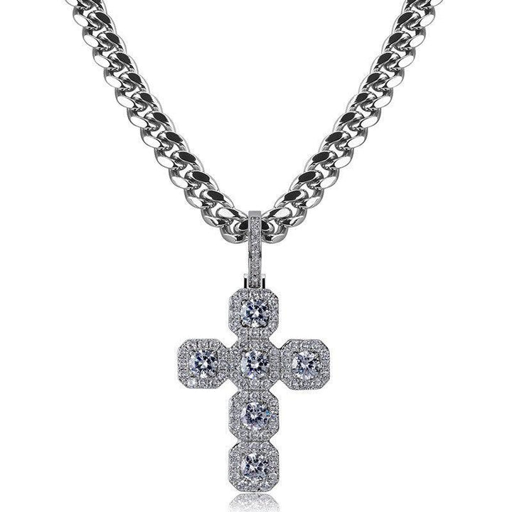 Crucifix Style 10K Gold Designer Pendant with 9mm Round Lab Diamond 