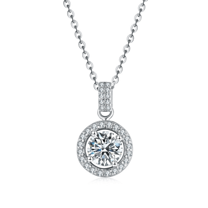 Halo Solitaire Pendant - 14K White Gold - Ice Dazzle - UltraLux™ Moissanite - Solitaire Pendant