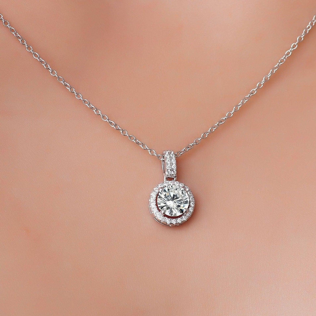 Arctic Bliss - Halo Solitaire Pendant - Sterling Silver - Ice Dazzle