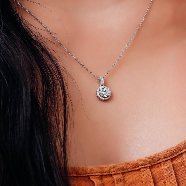 Arctic Bliss - Halo Solitaire Pendant - Sterling Silver - Ice Dazzle