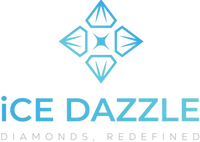 Logo of Ice Dazzle with blue diamond shapes on a white background