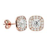 Lyra Cushion Stud Earrings - Rose Gold - Ice Dazzle - VVX™ Diamond - Solitaire Earrings