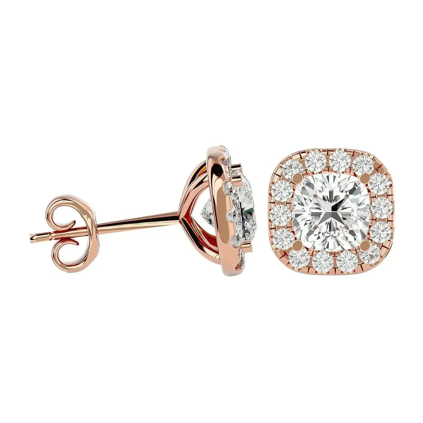Lyra Cushion Stud Earrings - Rose Gold - Ice Dazzle - VVX™ Diamond - Solitaire Earrings