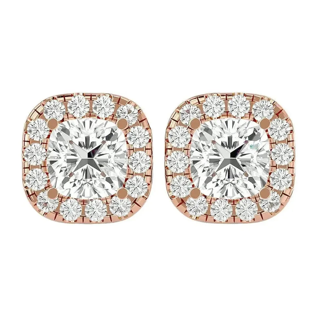 Lyra Cushion Stud Earrings - Rose Gold - Ice Dazzle - VVX™ Diamond - Solitaire Earrings