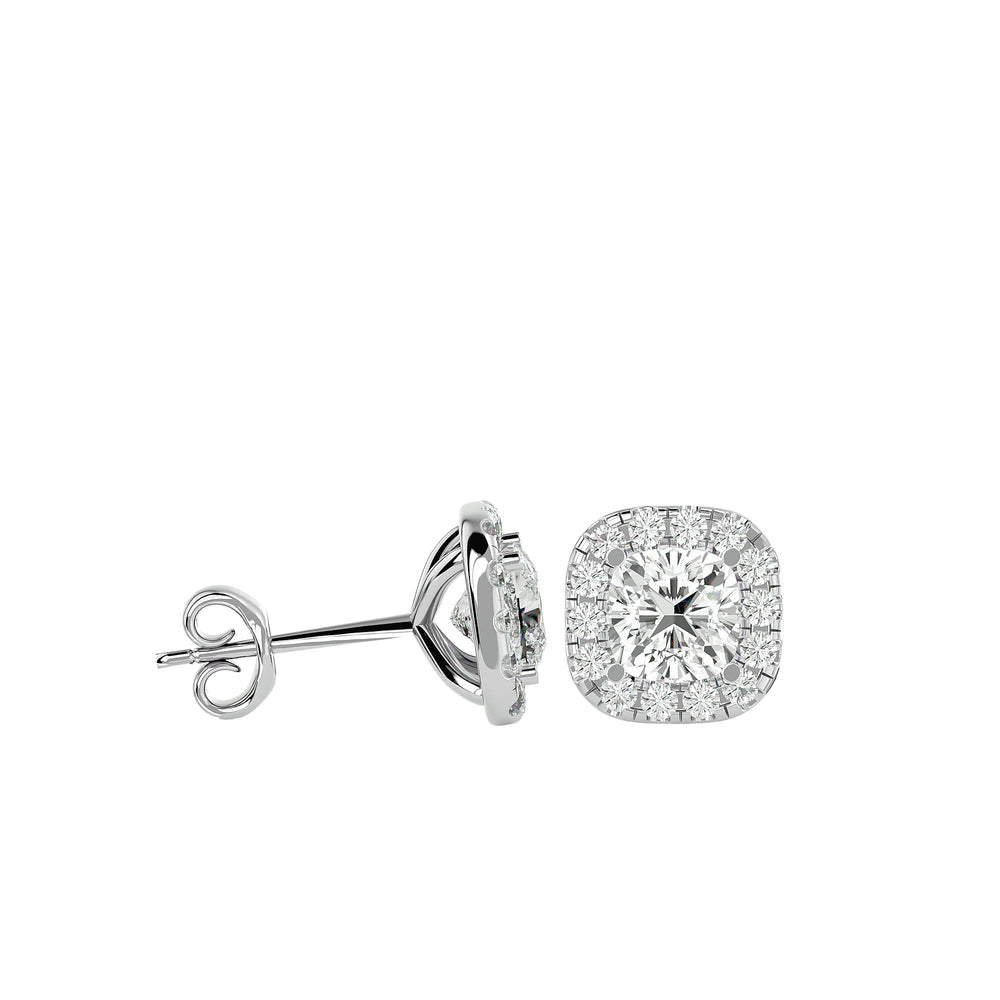Lyra Cushion Stud Earrings - White Gold - Ice Dazzle - VVX™ Diamond - Solitaire Earrings
