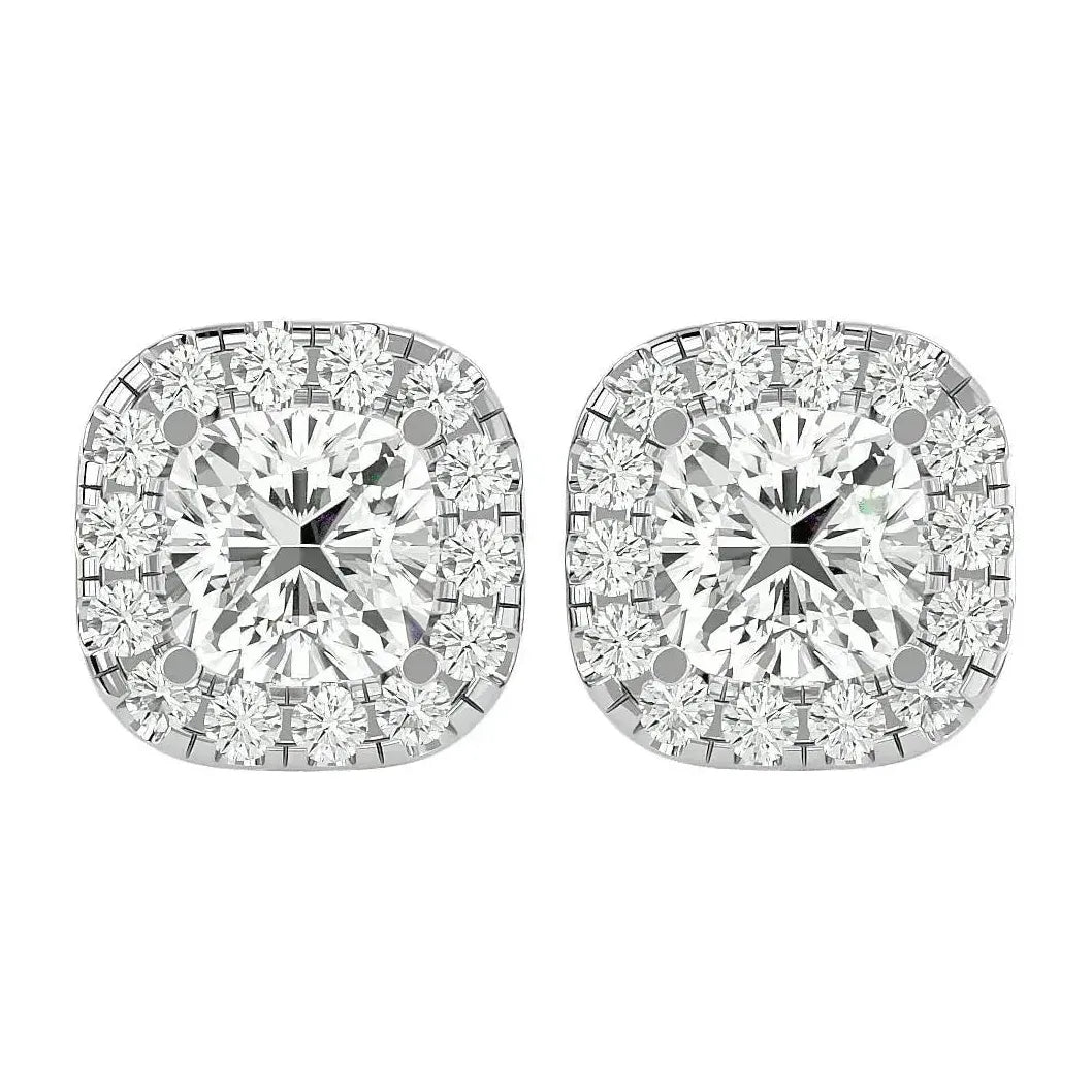 Lyra Cushion Stud Earrings - White Gold - Ice Dazzle - VVX™ Diamond - Solitaire Earrings