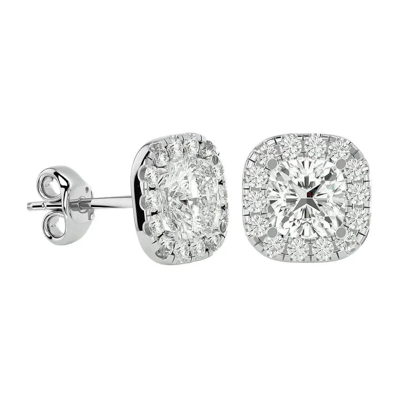 Lyra Cushion Stud Earrings - White Gold - Ice Dazzle - VVX™ Diamond - Solitaire Earrings