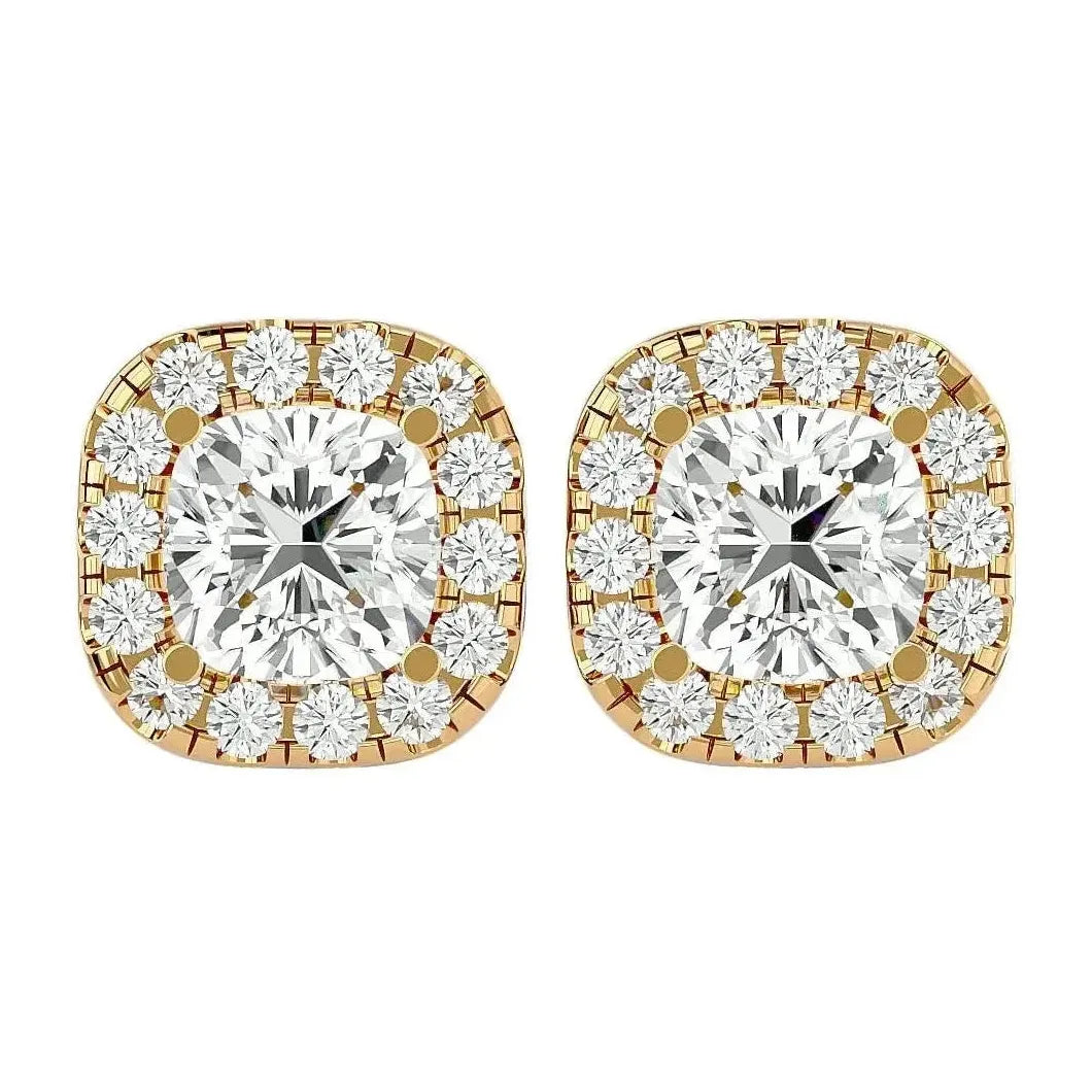 Lyra Cushion Stud Earrings - Yellow Gold - Ice Dazzle - VVX™ Diamond - Solitaire Earrings